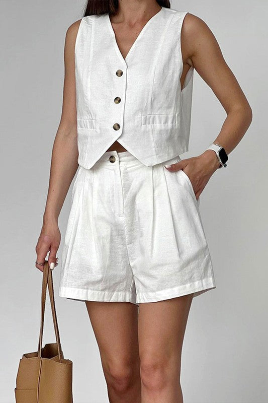 Linen Chic 2-Piece Set – Vest & Shorts