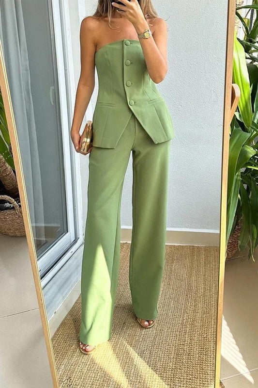 Sleek Strapless Green 2-Piece Set