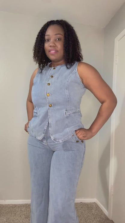Chic Button-Up Denim 2-Piece Set